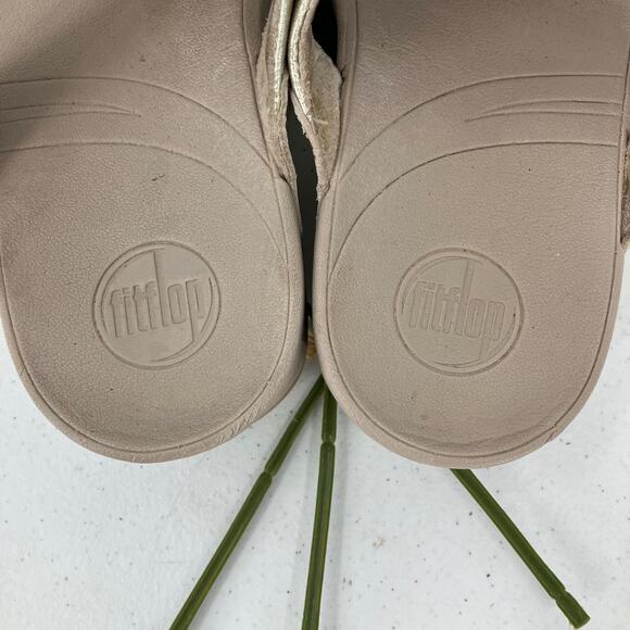 FitFlop Gold Beige Faux Jewels Lulu Toe-Post Lightweight Flip Flop Sandal Shoes - Picture 2 of 11